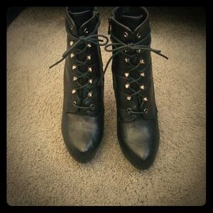 Lather •Lace up bootie •spiked heels